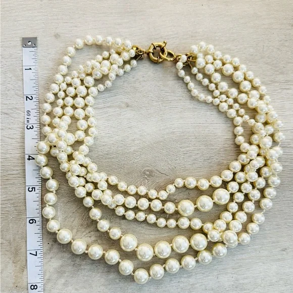 J. Crew Multi-Strand Costume Pearl Necklace with Gold Tone Clasp - Picture 3 of 4
